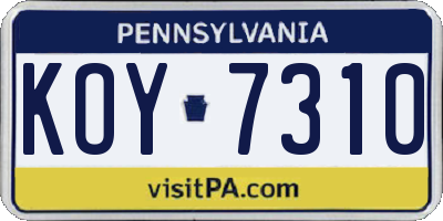 PA license plate KOY7310