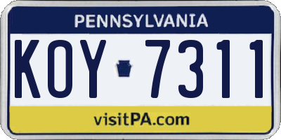 PA license plate KOY7311