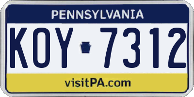 PA license plate KOY7312