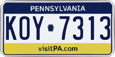PA license plate KOY7313