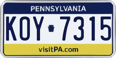 PA license plate KOY7315