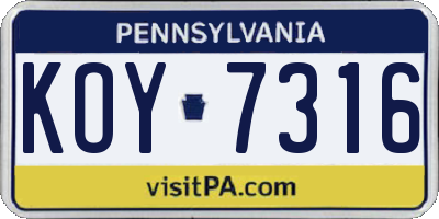 PA license plate KOY7316