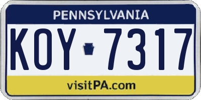PA license plate KOY7317