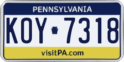 PA license plate KOY7318