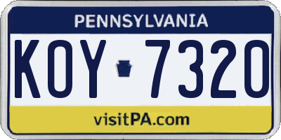 PA license plate KOY7320