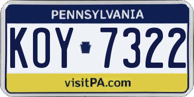 PA license plate KOY7322