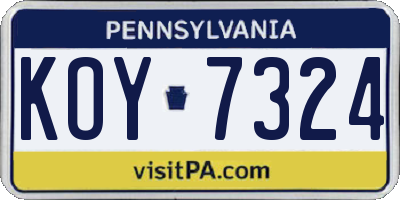 PA license plate KOY7324
