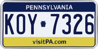 PA license plate KOY7326