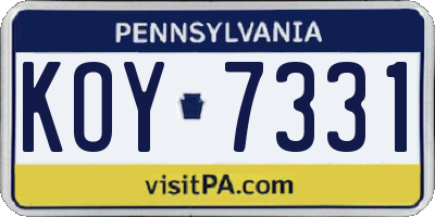 PA license plate KOY7331