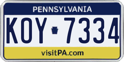 PA license plate KOY7334