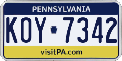 PA license plate KOY7342