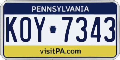 PA license plate KOY7343