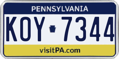 PA license plate KOY7344