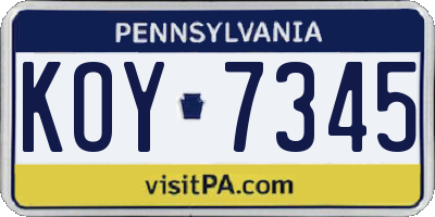 PA license plate KOY7345