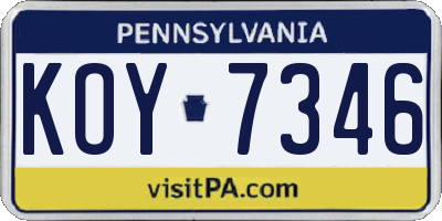 PA license plate KOY7346