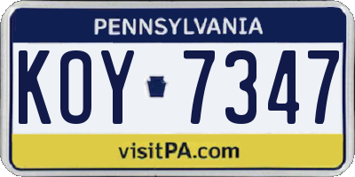 PA license plate KOY7347