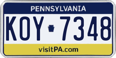 PA license plate KOY7348