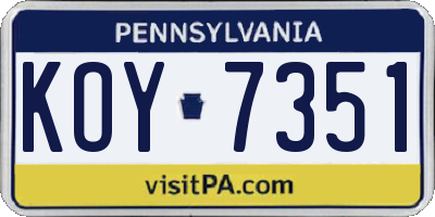 PA license plate KOY7351