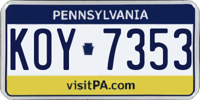 PA license plate KOY7353