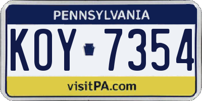 PA license plate KOY7354