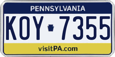 PA license plate KOY7355