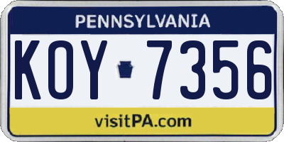 PA license plate KOY7356