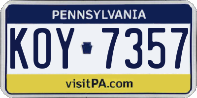 PA license plate KOY7357
