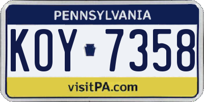 PA license plate KOY7358