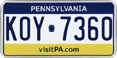 PA license plate KOY7360