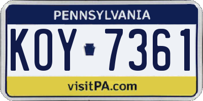 PA license plate KOY7361