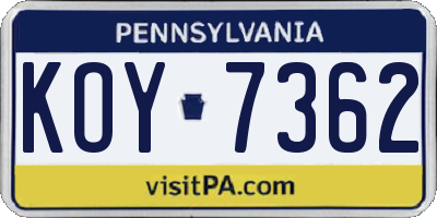 PA license plate KOY7362