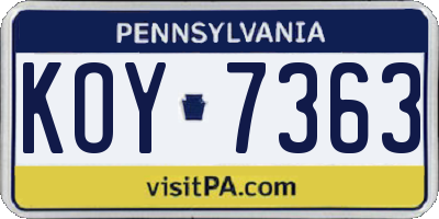 PA license plate KOY7363