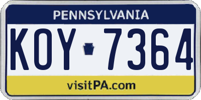 PA license plate KOY7364
