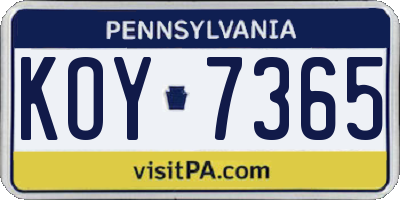 PA license plate KOY7365