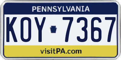 PA license plate KOY7367