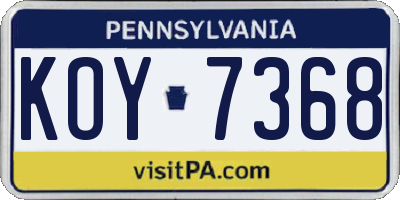 PA license plate KOY7368
