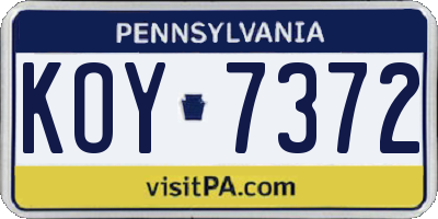 PA license plate KOY7372