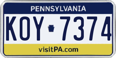 PA license plate KOY7374