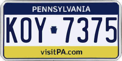 PA license plate KOY7375
