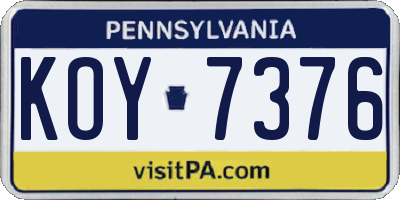 PA license plate KOY7376