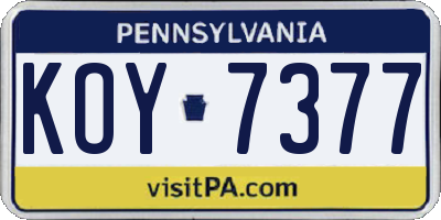 PA license plate KOY7377