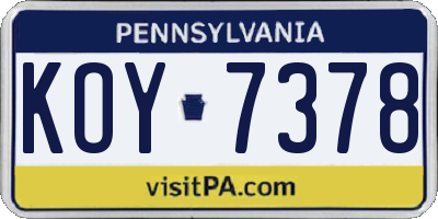 PA license plate KOY7378