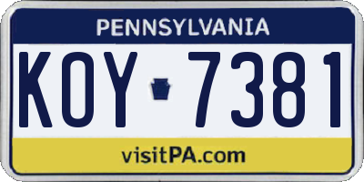 PA license plate KOY7381