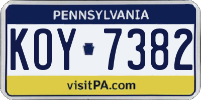 PA license plate KOY7382