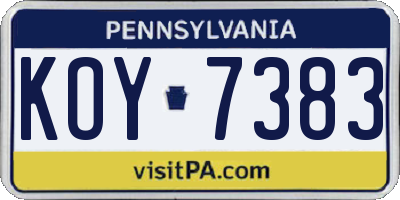 PA license plate KOY7383