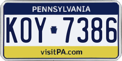 PA license plate KOY7386