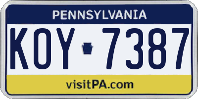 PA license plate KOY7387