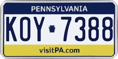 PA license plate KOY7388