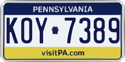 PA license plate KOY7389