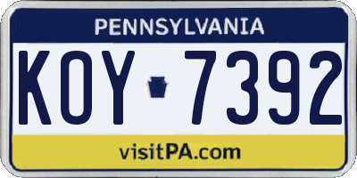 PA license plate KOY7392